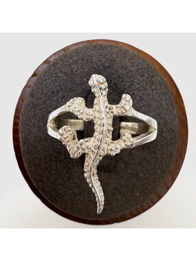 Lizard Gecko Diamond Cut Finish Statement Ring VTG Sterling Silver 925 Sz 9.25